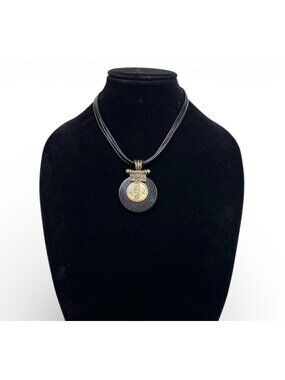 Chicos Gold-Tone & Black Multi-Strand Amulet Pendant Necklace Vintage-Style